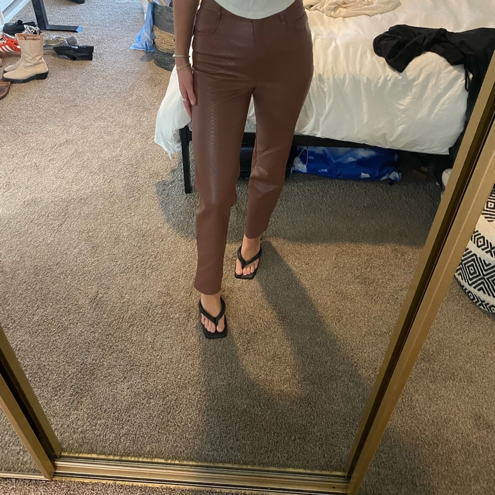 Wilfred brown crocodile leather straight leg pants